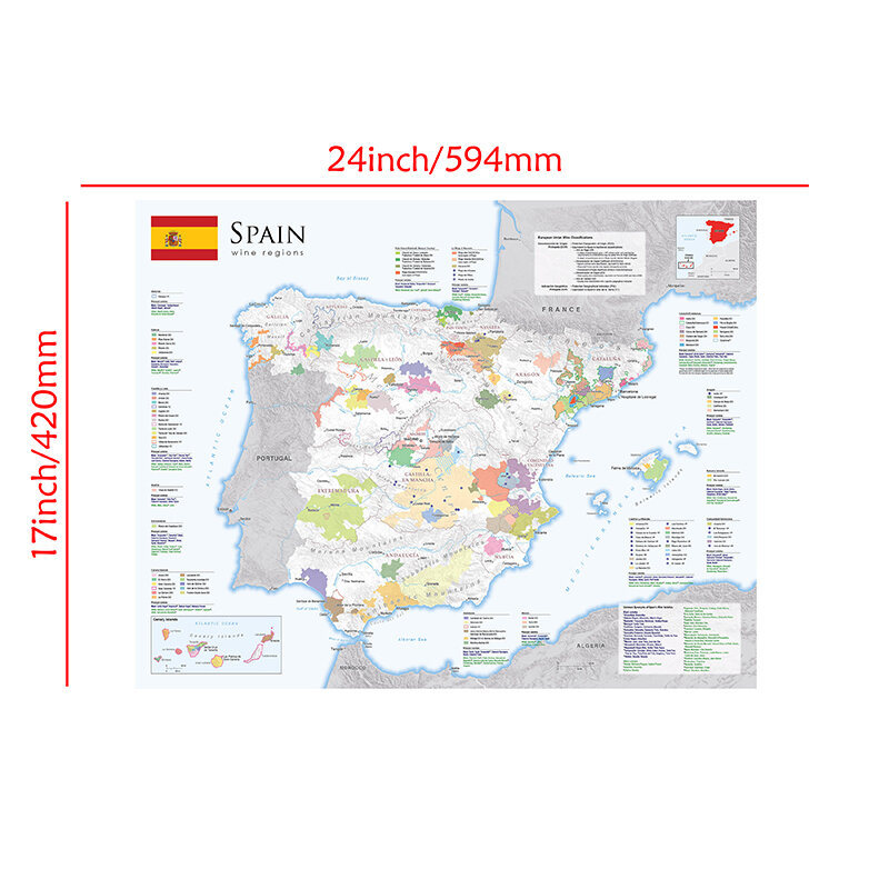 스페인 지도 스페인 와인 배포 포스터, 부직포 캔버스 페인팅, 벽 예술 그림, 학교 용품, 가정 장식, 59x42cm
