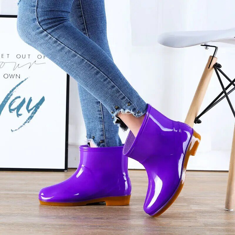 Botas cortas antideslizantes para mujer, zapatos de charol con banda elástica, botines de agua, 2020
