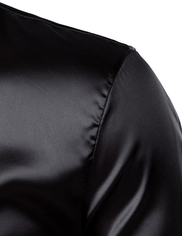 Camisas de vestir de lujo de satén negro para hombre, camisa de esmoquin suave de seda, ajustada, informal, para fiesta de boda y graduación, 2023