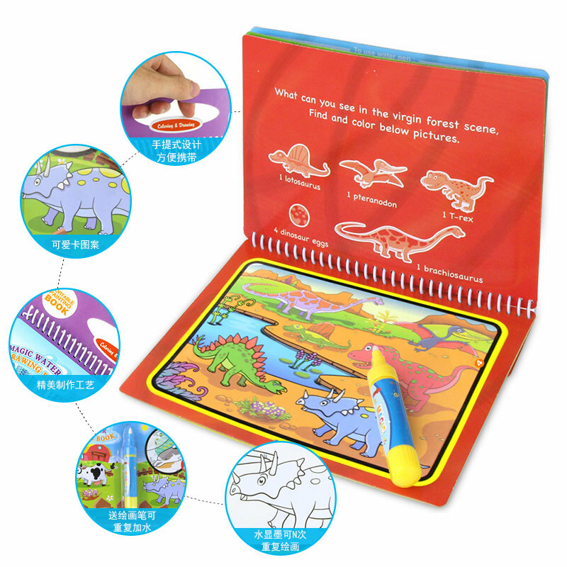 8 estilos de libro de dibujo de agua para colorear garabatos pluma de dibujo juguetes de educación temprana para niños regalo de cumpleaños
