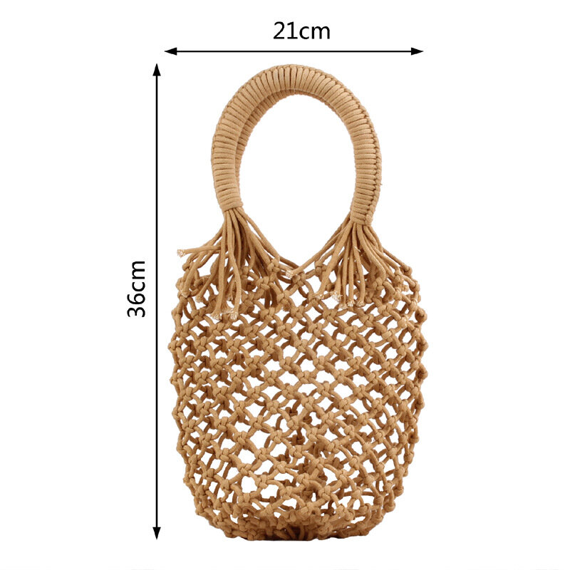 21x36CM Ins New Pure Color Net Bag Hand-woven Bag Natural Style Hand-tied Cotton Thread Hand-carried Holiday Beach Bag a7220