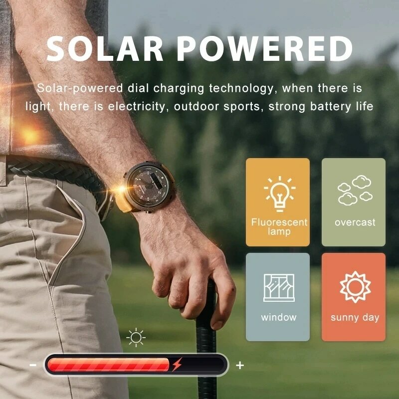 North Edge Heren Solar Horloge Heren Outdoor Sporthorloge Full Metal Waterdicht 50M Kompas Countdown Stopwatch Smart Watch