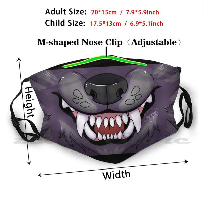 Masque de mascotte de loup gris, filtre lavable, en tissu, pour bricolage, Pm2.5, pour adultes et enfants, poils d'animaux