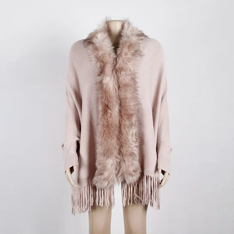 Cape à franges avec col en laine et châle, cardigan de couleur pure, pull, collection automne et hiver 2021