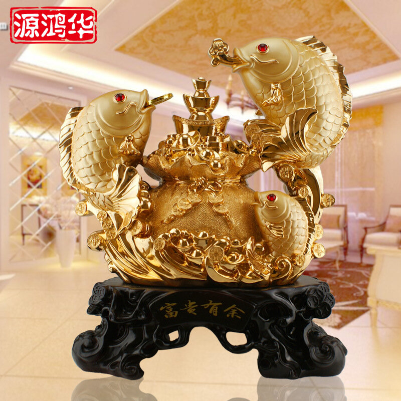 Chapeamento de ouro mais do que peixes ricos ornamentos resina artesanato presentes ornamentos domésticos sala estar mobiliário de madeira decorativa