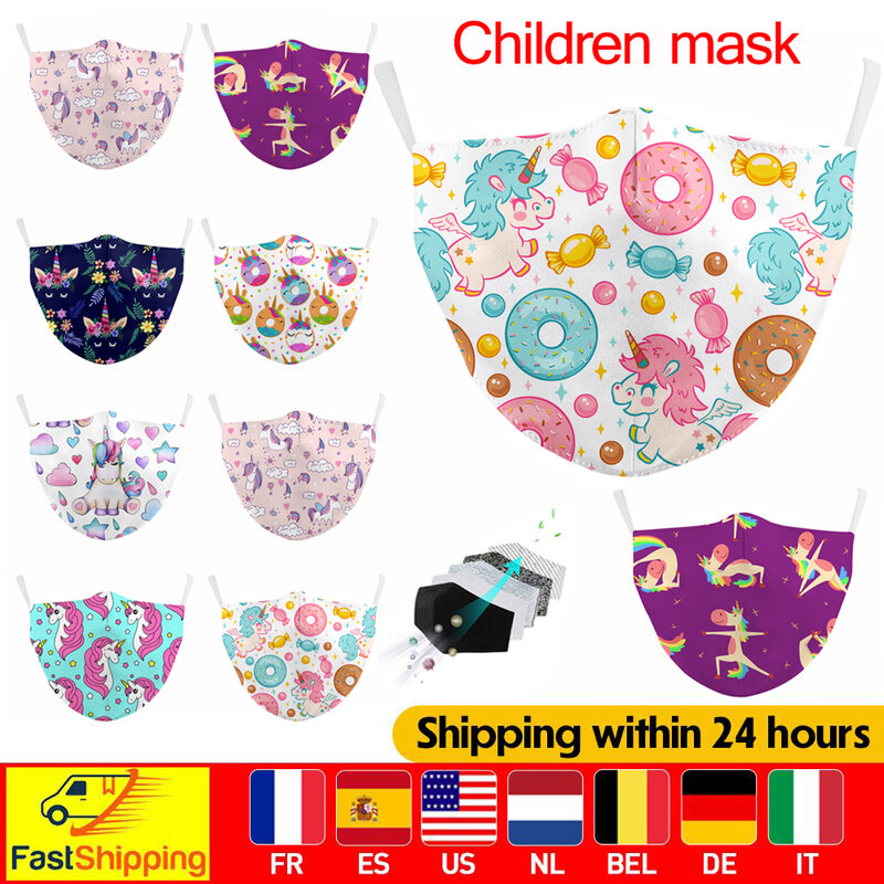 Tissu enfants masque bouche réutilisable mignon poney impression rose masque lavable dessin animé masques de protection enfants masque tissu poussière masques