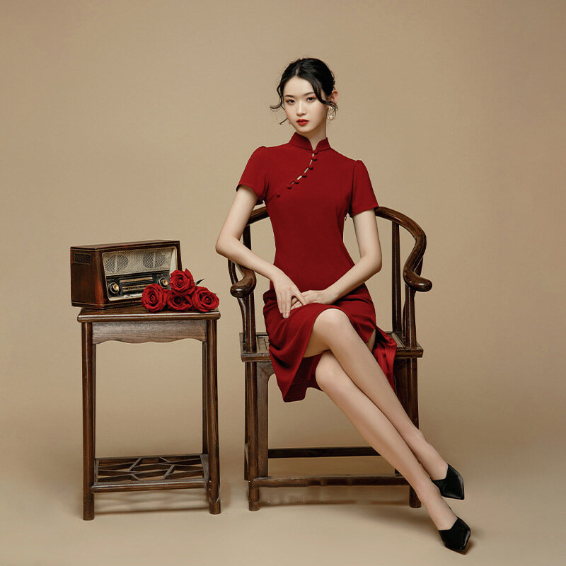 Cheongsam Retro con cuello mandarín para mujer, vestido chino Vintage clásico con botones, novedad