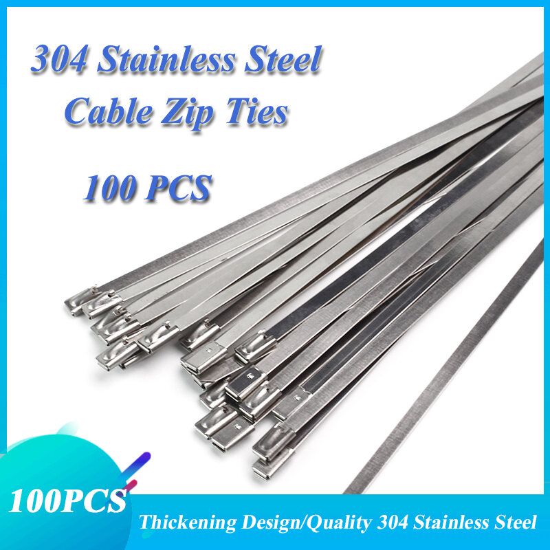 100 шт. многофункциональные металлические застежки-молнии для кабелей из нержавеющей стали, закручивающиеся застежки, металлическая застежка-молния, обертывание с покрытием