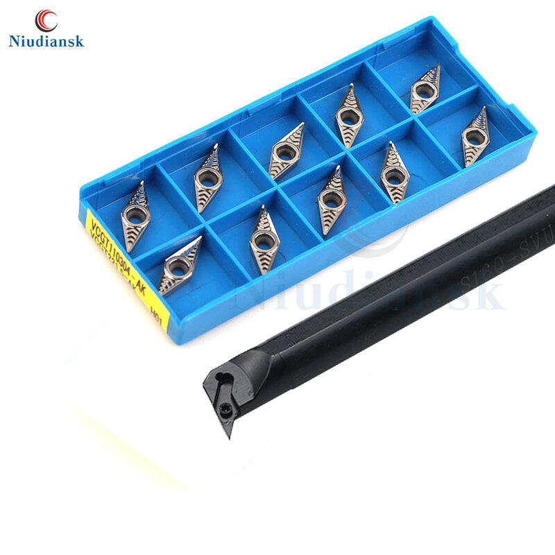 10pcs VCGT1103 Carbide Inserts +S16Q-SVUCR11 S20R-SVUCR11 Inner Hole Turning Tool Holder S16Q-SVUCL11 Arbor CNC Lathe Tools Suit