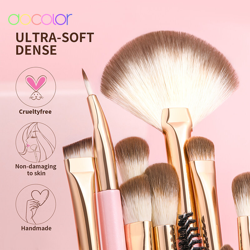 Docolor Pink 15Pcs Makeup Brushes Set Eyeshadow Eyeliner Eyelash Eyebrow Brush Beauty Make up Blending Tools Maquiagem