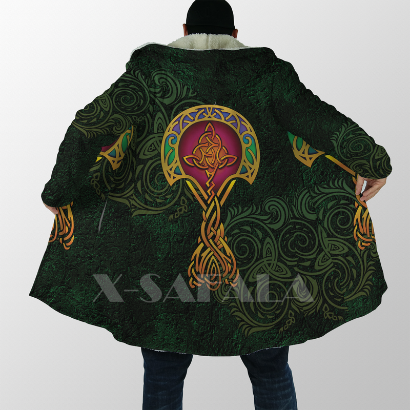Grosso quente com capuz capa para mulher homem celta árvore manto elefante casaco casaco à prova de vento velo cape robe com capuz cobertor-3
