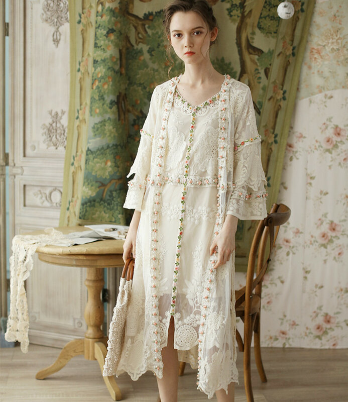 Летняя Женская Весенняя элегантная Милая белая длинная рубашка, Женская универсальная кружевная блузка с вышивкой Mori Girl