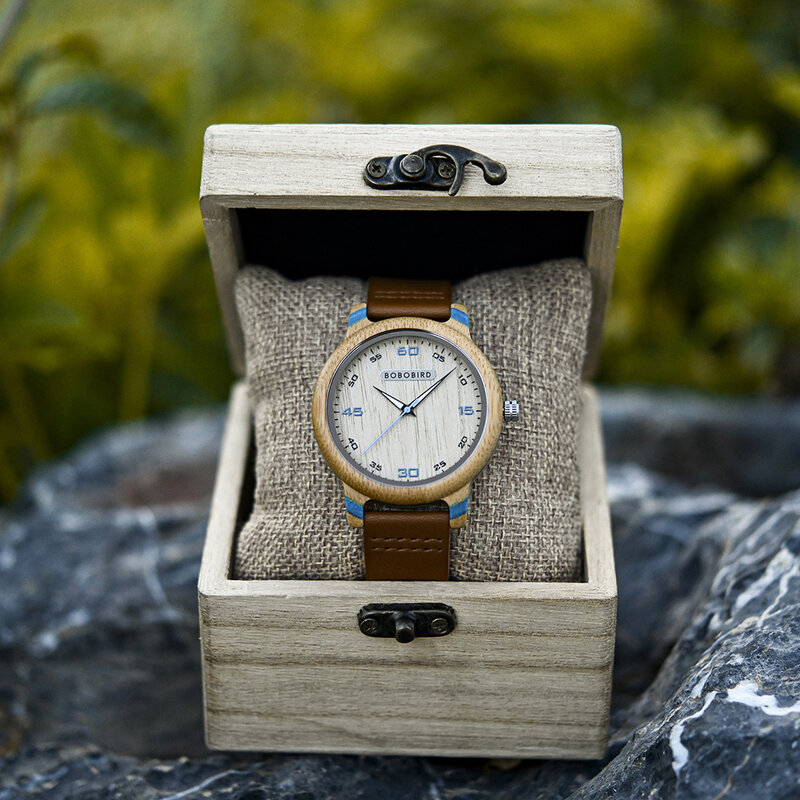 BOBO BIRD-Reloj de madera de bambú para hombre, accesorio de pulsera de lujo, personalizado, regalo para el Día de San Valentín, sencillo, envío directo