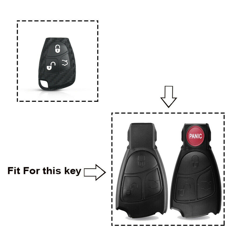 Couverture de porte-clés de voiture en Silicone souple à motif de Fiber de carbone à 3 boutons pour Mercedes Benz W203 W204 W211 B C E ML S CLK CL