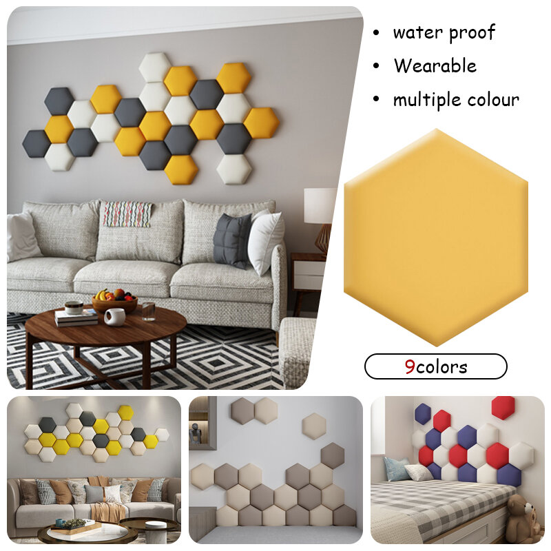 Hexagonal Headboard 3D adesivos de parede, saco macio, sala de estar, quarto, nórdico, auto-adesivo, decalques, decoração do quarto das crianças, 1pc