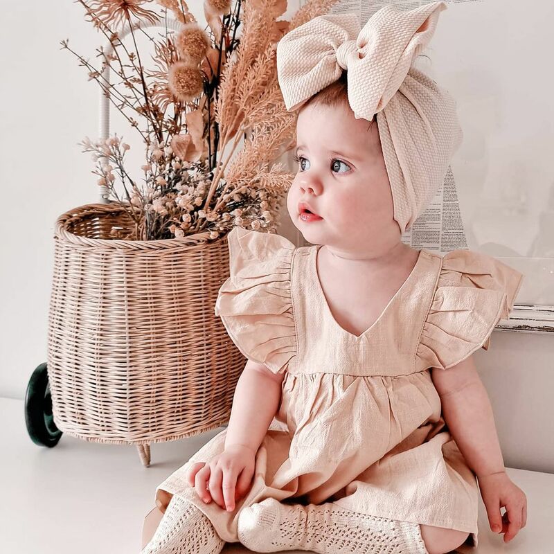 Ikat Kepala Bayi Solid Pita Rambut Ikatan Simpul Besar Dapat Disesuaikan Turban Longgar Hiasan Kepala Baru Lahir untuk Bayi Perempuan Aksesori Rambut Fashion