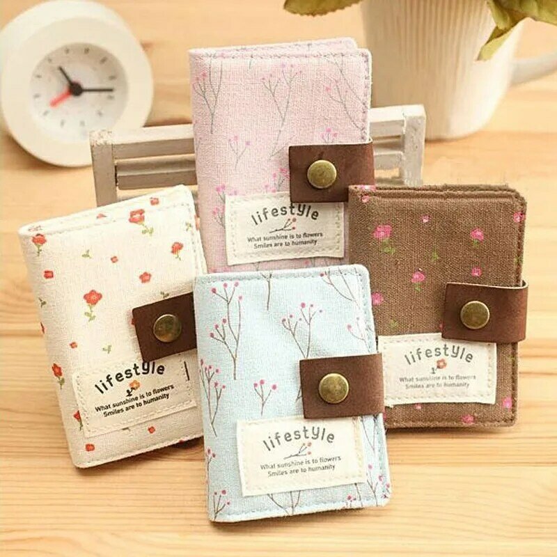 Women Business Card Holder Case Canvas ID Card Bank Credit Clip Wallet Print Floral Passport ID Card Bag 20 Bits Card Case