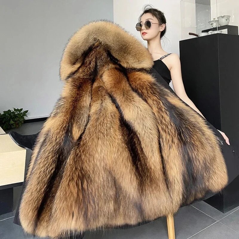 Parka épaisse en vison pour femme, manteau en fausse fourrure, Long et détachable, vêtement chaud à capuche, hiver S-5XL, 2021