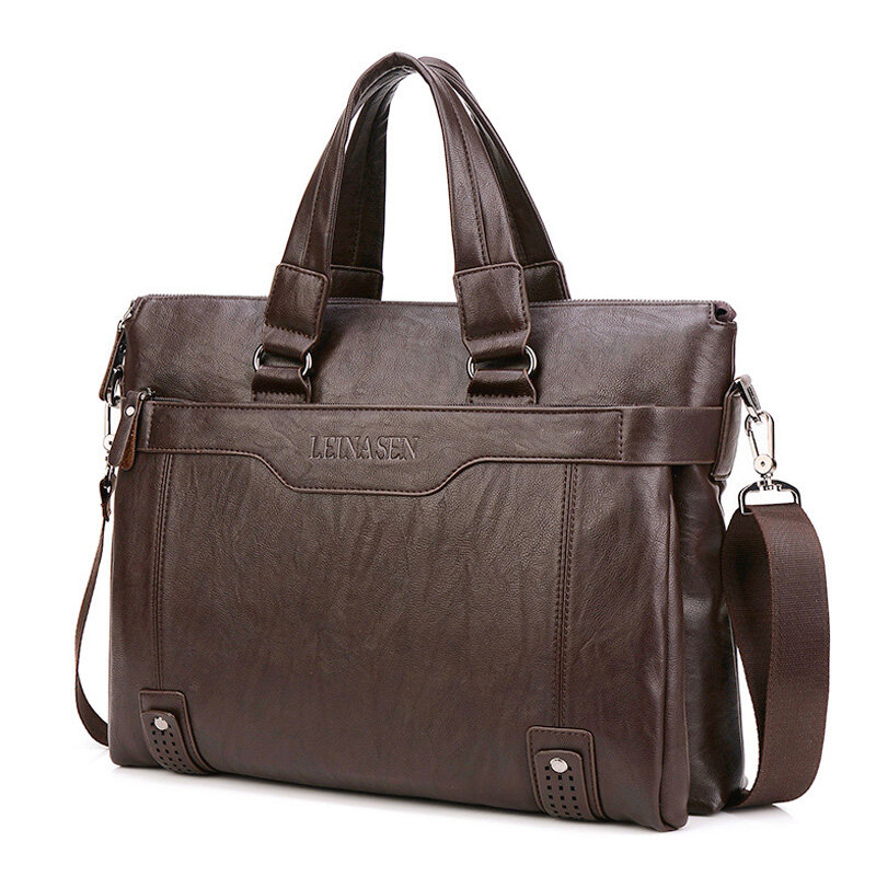 Homens maleta de couro 14 polegada portátil sacos de negócios sacos de ombro para o escritório masculino de alta qualidade masculino maleta casual