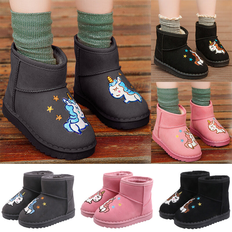 Chaussures d'hiver à la cheville pour enfants | Épaisses, chaudes, design de dessin animé, bottes Chelsea en coton pour garçons et filles, D35