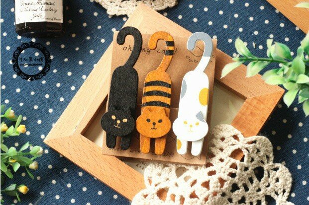 3 pezzi/1 lotto Mini dipinto naturale oh my cat Set di Clip in legno/simpatici fermagli in legno/piccoli mollette per foto artigianali cancelleria Kawaii