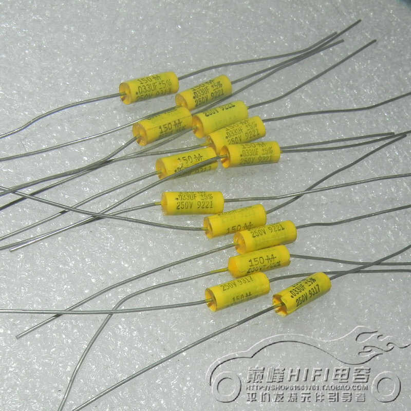 1Pcs/1Lot Axial Capacitor Electrolytic Moroli 250v0.033uf 33nf 333j ผ่านหัวใจเท้าทองแดงแกนฟิล์มโพลีเอสเตอร์ capacitor