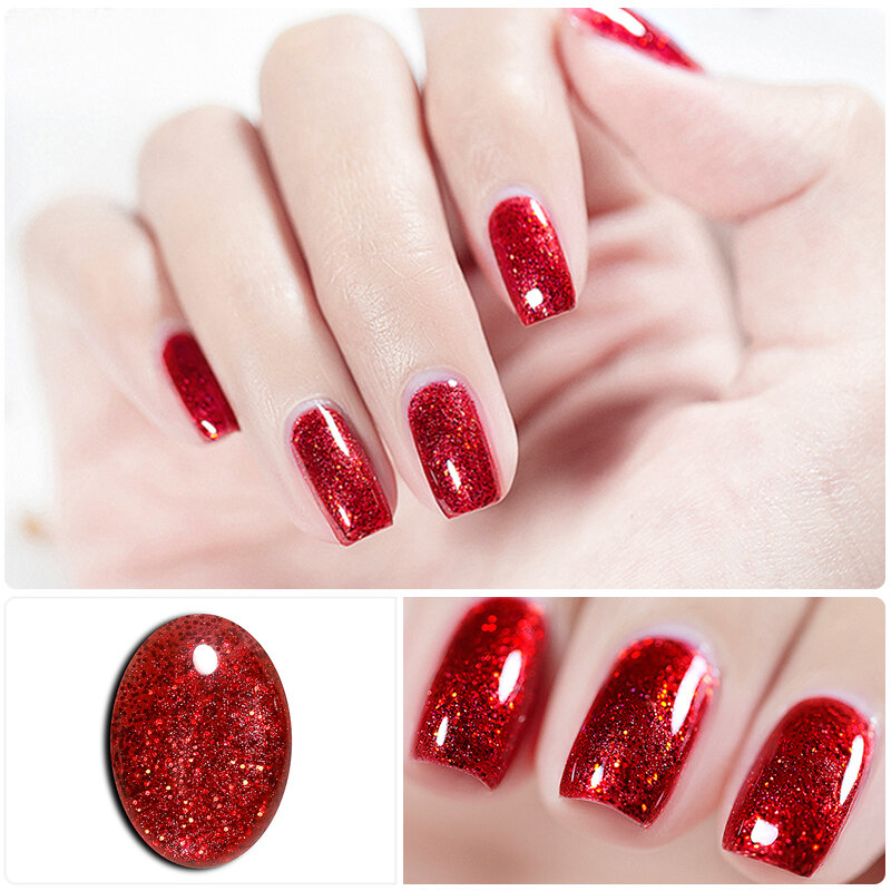 HNUIX 7ml UV Gel nail polish Red glitter glitter soak UV Gel color varnish nail polish DIY varnish Nail art Gel lacquer