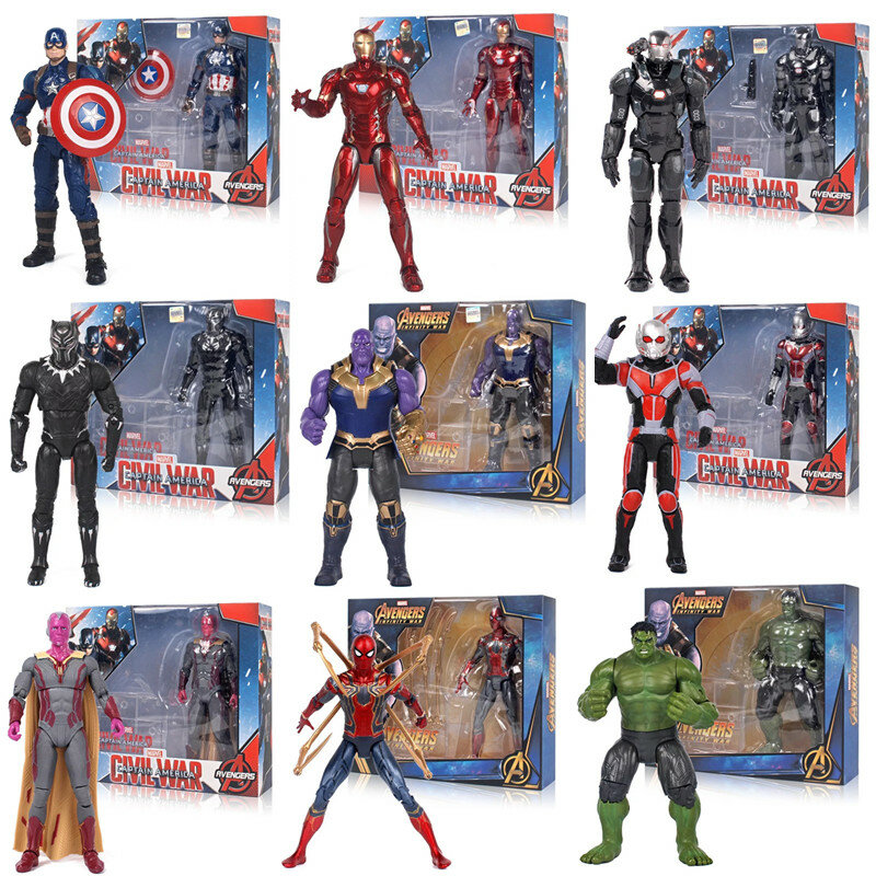 Figuras de acción de los vengadores de Marvel, juguetes de Thanos, Hulk, Buster, Spiderman, Iron Man, Thor, Lobezno, Pantera Negra, regalos para niños