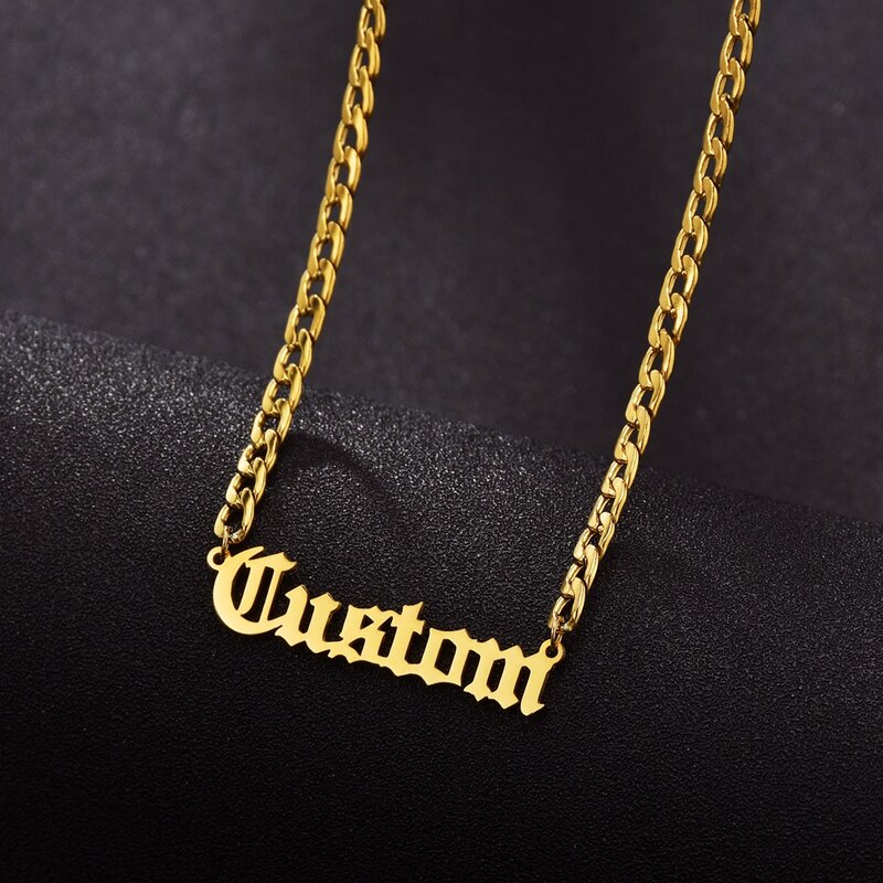 Customized Fashion Stainless Steel Name Necklace Personalized Letter 5mm NK Thick Chain for Women Men Pendant Nameplate Gift