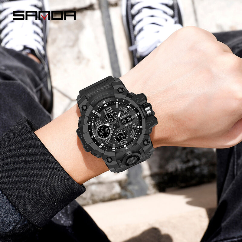 2021 SANDA спортивные военные мужские часы, водонепроницаемые кварцевые наручные часы с двойным дисплеем для мужчин, часы с секундомером, мужские часы