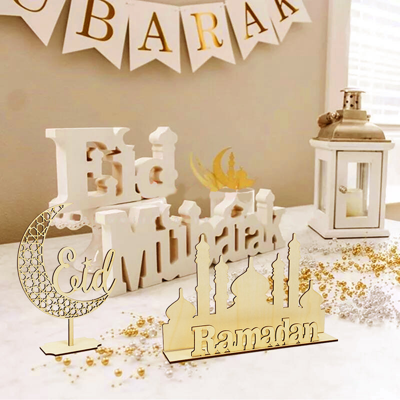 Decoración de madera EID Mubarak, adornos de Ramadán Mubarak, colgante islámico musulmán Eid Al Adha, suministros de fiesta, regalos de Ramadán Kareem