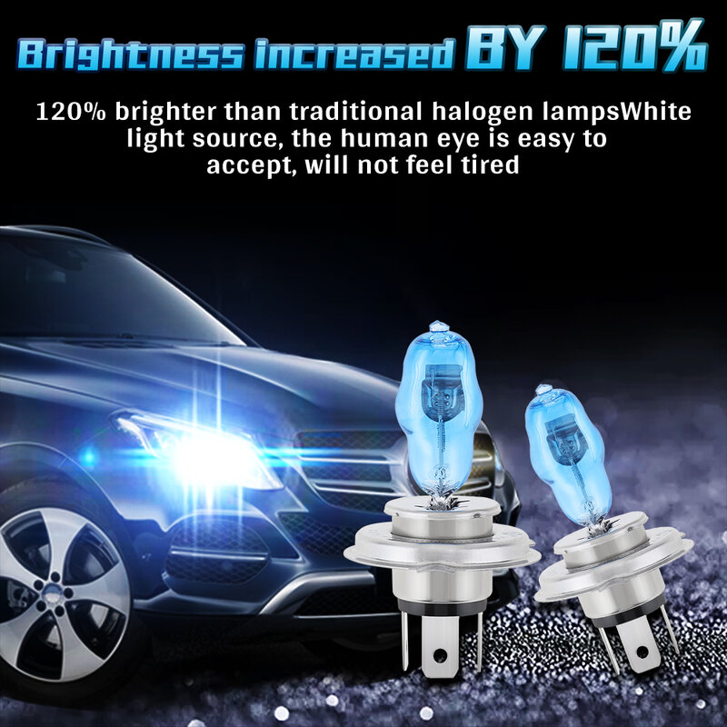 2pcs H4 H1 H3 H7 H9 880 881 9005 9006 Car HOD Halogen Bulbs DC 12V 100W 6000K White Light Super Bright Auto Front Headlight Lamp
