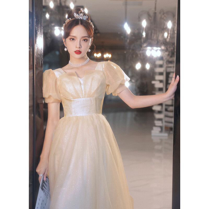 Women's Celebrity Dresses Sweetheart Short Puff Sleeve Elegant Pageant Gowns Floor-Length Lace-Up Sashes Gentle Party Dress