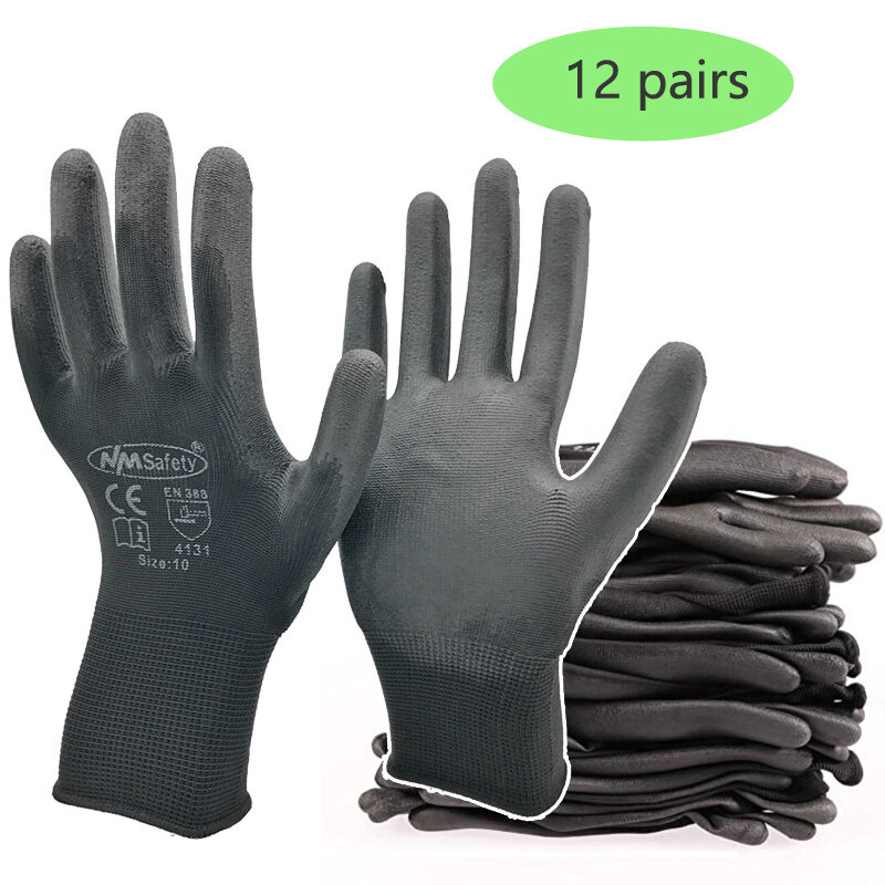 24 sztuk/12 Pairs czarny Nylon dzianiny liniowej zanurzone PU nitrylowe Palm elektroniczne antystatyczne bezpieczeństwa ochronne rękawice robocze człowiek