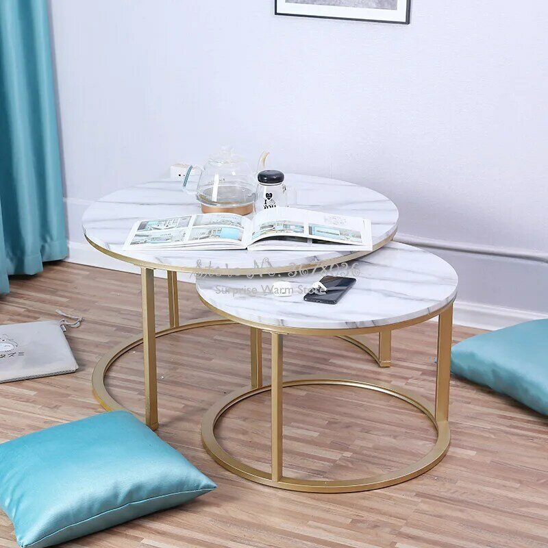 Mármore textura de madeira mesa de centro para sala de estar sofá mesa lateral casa combinação redonda mesa de centro