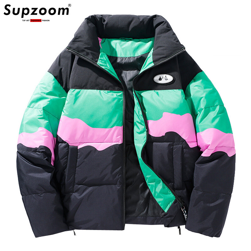 Supzoom-Chaqueta holgada con cuello levantado para hombre, abrigo de retazos, Color a juego, moda de invierno, 2021