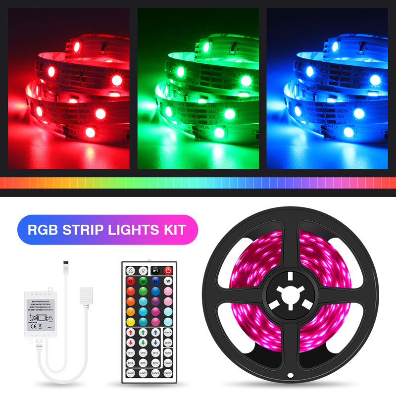 Tira de luces LED RGB 5050, cinta con controlador IR de 44 teclas para el hogar, Navidad, 5M/10M/15M/20M