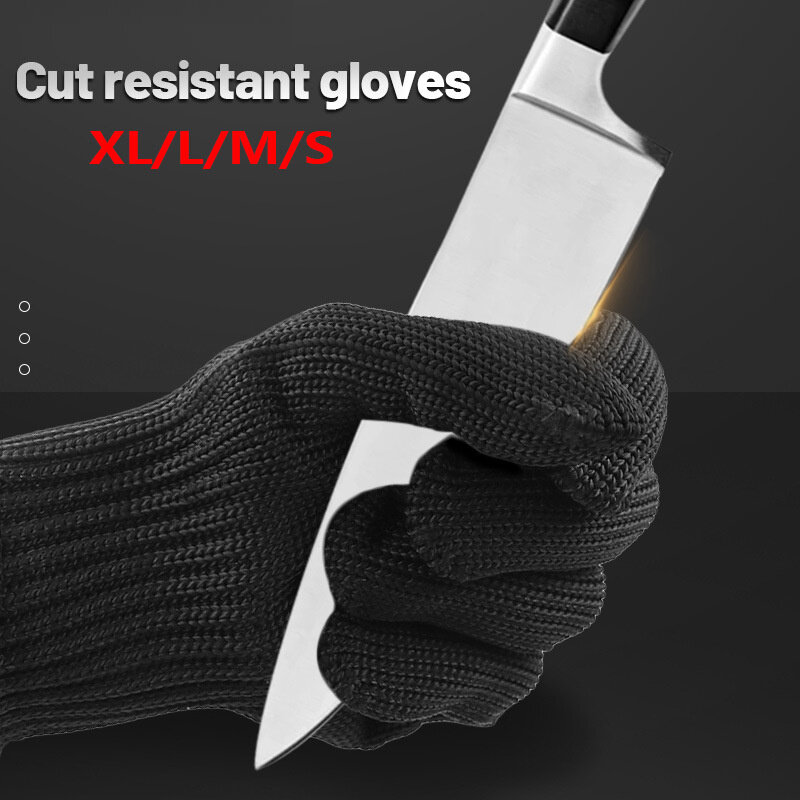 Zwarte Niveau 5 Anti Cut Handschoenen Staaldraad Metalen Mesh Veiligheid Bescherming Handschoenen Keuken Butcher Werkhandschoenen Gesneden Vis Vlees tuin