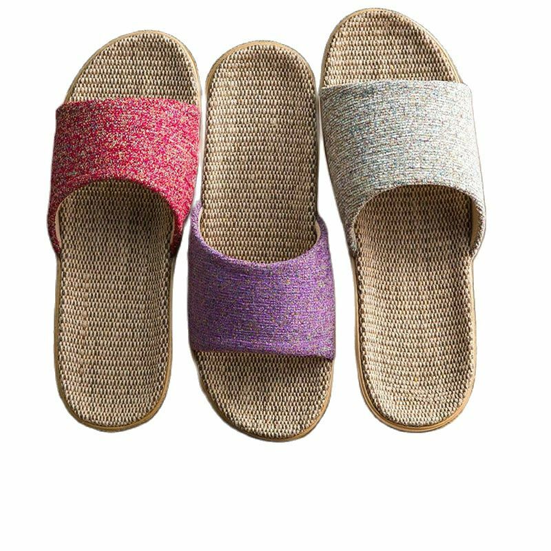 Suihyung Sandal Linen 6 Warna untuk Wanita Pria Sepatu Rumah Semua Musim Sandal Dalam Ruangan Sandal Jepit Sandal Datar Sandal Rami Wanita