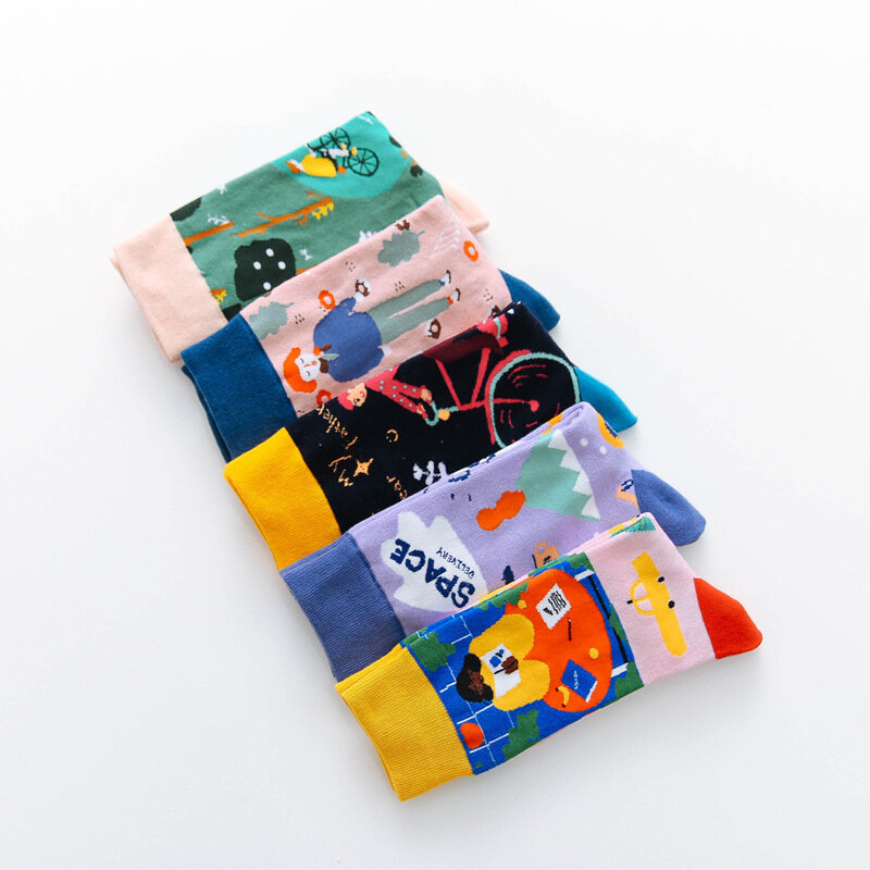 Calcetines de algodón con dibujos animados para hombre y mujer, calcetín de dibujos animados, estilo Hipster, creativo, informal, Unisex, novedad