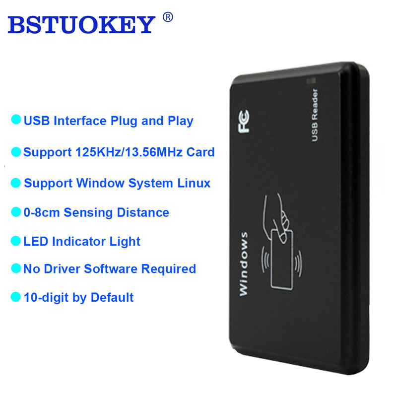 RFID 리더 USB 포트 EM4100 TK4100 125khz 13.56MHZ 비접촉식 감도 스마트 카드 지원 창 시스템 리눅스