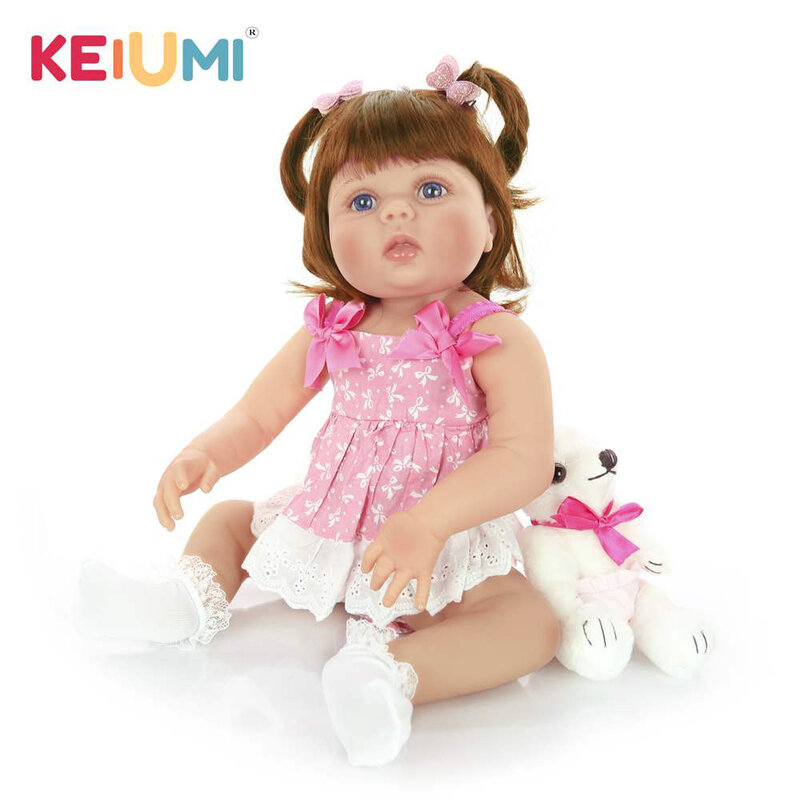 Keiumi 23 polegada realista renascer bonecas do bebê cheio de silicone vinil realista menina boneca para crianças presentes de aniversário melhor playmate