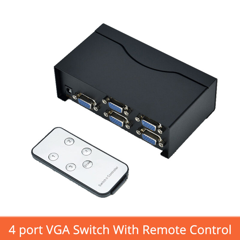 Caja de interruptor VGA de 4 puertos, salida 4 en 1, vídeo HD, pantalla de ordenador, conversión Sharer con conmutador de Control remoto