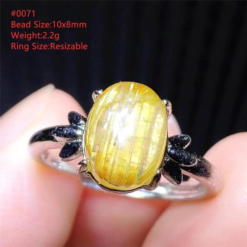 Naturalne złote Rutilated kwarcowy owalny pierścień brazylia Resizable 925 Sterling Silver dla kobiety mężczyzna biżuteria Rutilated pierścień brazylia AAAAAA