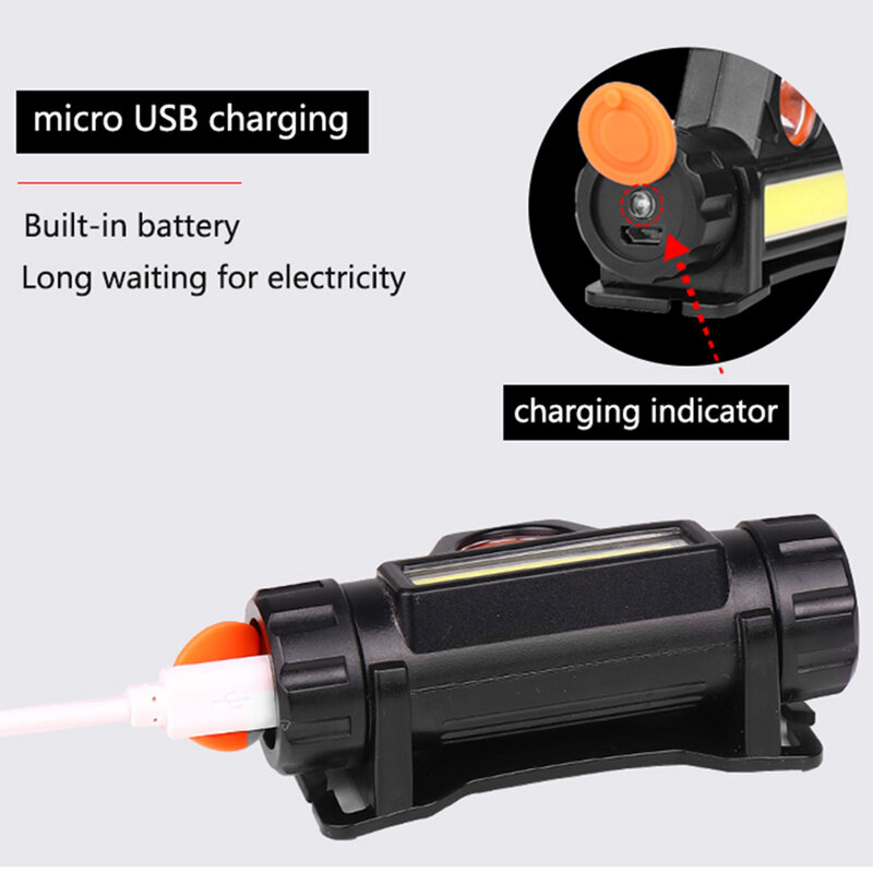 Batteria integrata zoomabile da campeggio potente lampada frontale a LED COB faro ricaricabile USB torcia impermeabile lampada frontale lanterna