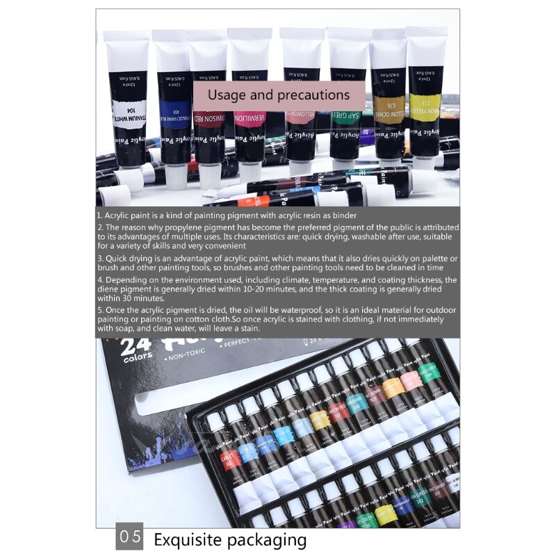 Acrylic Paint Set 24 Color 12ml Pigment for Kids Adults Beginner Profess Artists Dropshipping