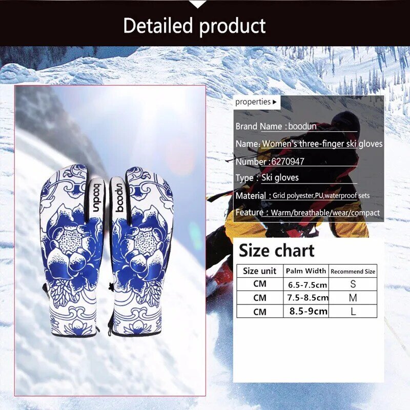 Теплые флисовые перчатки для сноуборда BOODUN для женщин и мальчиков, лыжные перчатки, ветрозащитные водонепроницаемые Зимние перчатки для катания на лыжах