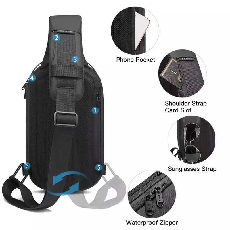 BANGE-Bolsa de mensajero multifuncional para hombre y mujer, bolsa de pecho de viaje resistente al agua con carga USB, nueva actualización, 2022
