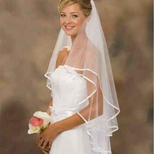 2-ярусная потрясающая свадебная фата, белая Фата, атласная отделка для невесты