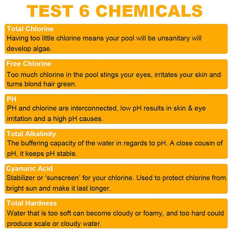 50Pcs Zwembad Ph Test Papier Residueel Chloor Waarde Alkaliteit Hardheid Test Strip Zwembad Cleaner Tester 6-In-1